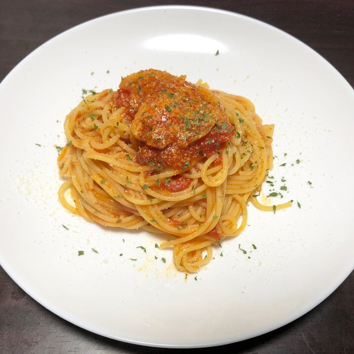 鶏肉と辛いトマトソースのスパゲッティー二